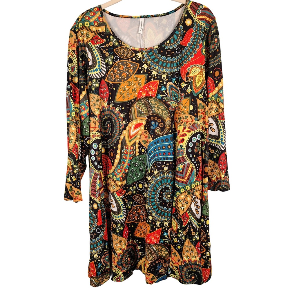 NWT Womens 2XL Paisley Floral Tunic Dress Multicolor Boho Psychedelic Hippie